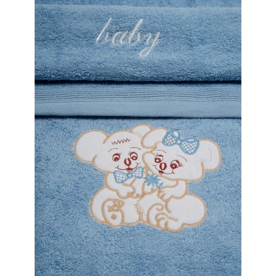 Πετσέτες Βρεφικές Με Κέντημα Σετ Couple 06 Blue-Blue Cotton Sunshine 2Τεμ