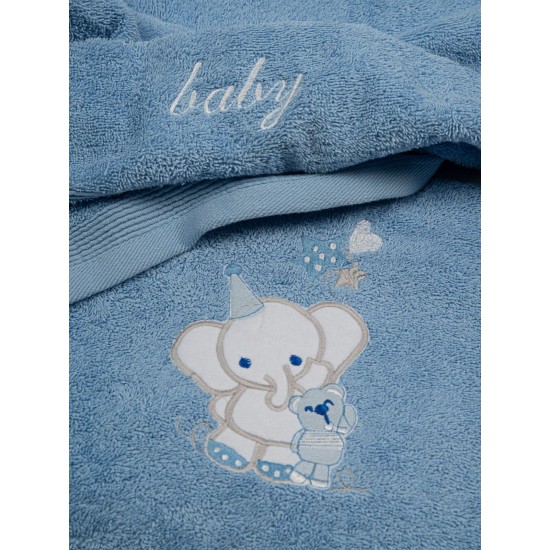 Πετσέτες Βρεφικές Με Κέντημα Σετ Elephant 03 Blue-Blue Cotton Sunshine 2Τεμ