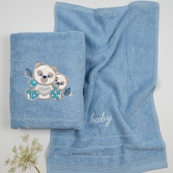 Πετσέτες Βρεφικές Με Κέντημα Σετ Panda 02 Blue-Blue Cotton Sunshine 2Τεμ