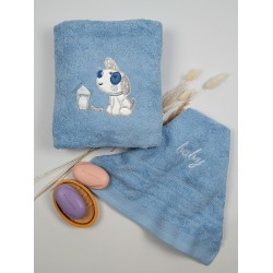 Πετσέτες Βρεφικές Με Κέντημα Σετ Dog 07 Blue-Blue Cotton Sunshine 2Τεμ