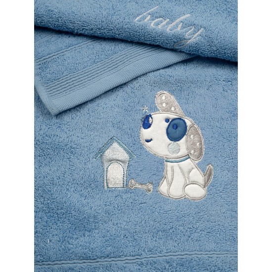 Πετσέτες Βρεφικές Με Κέντημα Σετ Dog 07 Blue-Blue Cotton Sunshine 2Τεμ