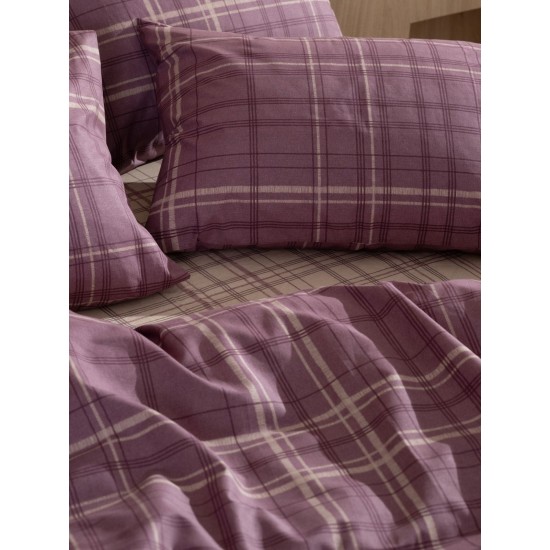 Σεντόνια Διπλά Σετ Feelings 2066 Mauve Cotton Sunshine (150x205+30 ) Με Λάστιχο 4Τεμ