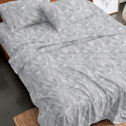 Σεντόνια Φανελένια Διπλά Σετ Flannel 2060 Grey Cotton Sunshine (150x200+30 ) Με Λάστιχο 4Τεμ