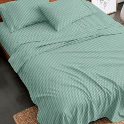 Σεντόνια Φανελένια Διπλά Σετ Flannel 2064 Aqua Cotton Sunshine (150x200+30 ) Με Λάστιχο 4Τεμ