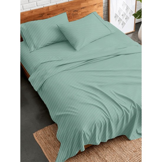 Σεντόνια Φανελένια Διπλά Σετ Flannel 2064 Aqua Cotton Sunshine (150x200+30 ) Με Λάστιχο 4Τεμ