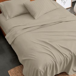 Σεντόνια Φανελένια Διπλά Σετ Flannel 2064 Beige Cotton Sunshine (150x200+30 ) Με Λάστιχο 4Τεμ