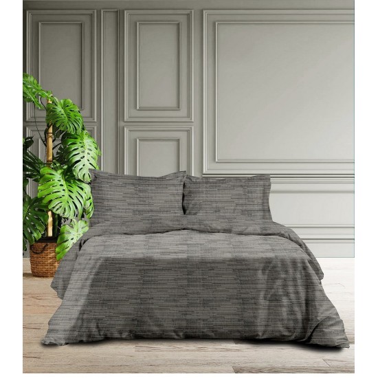 Παπλωματοθήκη Φανελένια Μονή Σετ Lines Grey 4 Flannel Cotton Makis Tselios (160x240) 2Τεμ
