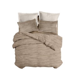 Σεντόνια Φανελένια King Σετ Lines Brown 3 Flannel Cotton Makis Tselios (260x280) 4Τεμ