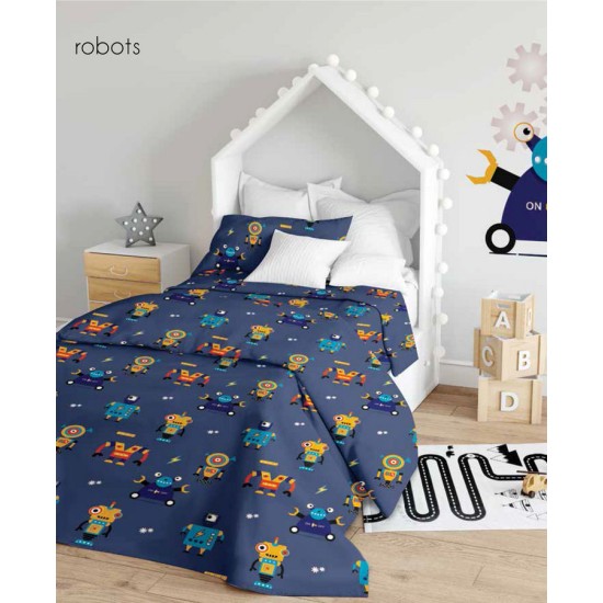 Παπλωματοθήκη Παιδική Μονή Σετ Kids Robots Cotton Makis Tselios (160x240) 2Τεμ