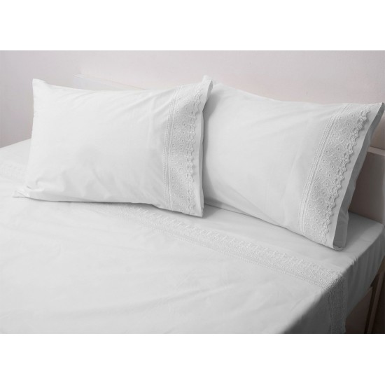 Σεντόνια Νυφικά Με Δαντέλα Υπέρδιπλα Σετ Wedding Time Νο9 White Cotton Viopros (240x265) 4Τεμ