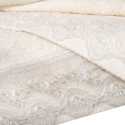 Πετσέτα Προσώπου Με Δαντέλα Νο6 Ecru Cotton Viopros (50x100) 1Τεμ