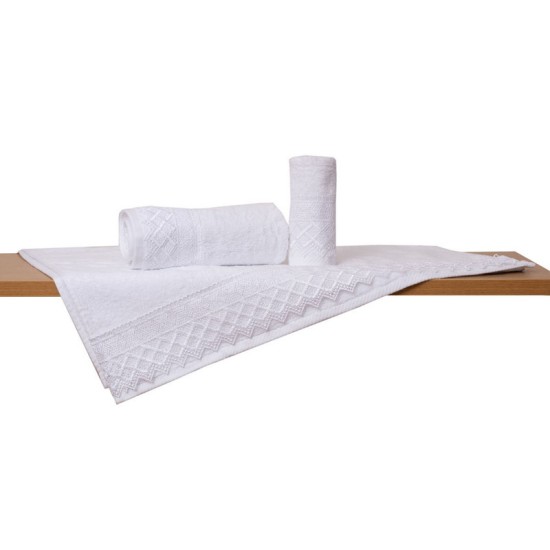 Πετσέτα Προσώπου Με Δαντέλα Νο3 White Cotton Viopros (50x100) 1Τεμ