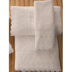Πετσέτα Προσώπου Bath Δαντέλα Νο9 White Cotton Viopros (50x100) 1Τεμ