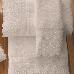 Πετσέτες Σετ Bath Δαντέλα Νο9 White Cotton Viopros 3Τεμ
