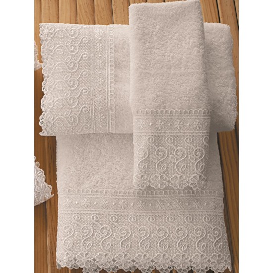 Πετσέτες Σετ Bath Δαντέλα Νο9 White Cotton Viopros 3Τεμ