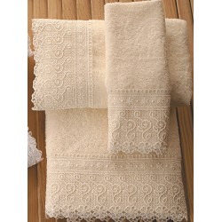 Πετσέτα Προσώπου Bath Δαντέλα Νο9 Ecru Cotton Viopros (50x100) 1Τεμ
