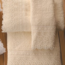 Πετσέτα Προσώπου Bath Δαντέλα Νο9 Ecru Cotton Viopros (50x100) 1Τεμ
