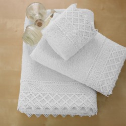 Πετσέτες Σετ Με Δαντέλα Νο3 White Cotton Viopros 3Τεμ