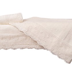 Πετσέτες Σετ Wedding Time Σχ.1 Ecru Με Δαντέλα Cotton Viopros 3Τεμ