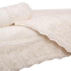 Πετσέτες Σετ Wedding Time Σχ.1 Ecru Με Δαντέλα Cotton Viopros 3Τεμ