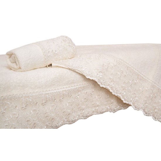 Πετσέτες Σετ Wedding Time Σχ.1 Ecru Με Δαντέλα Cotton Viopros 3Τεμ