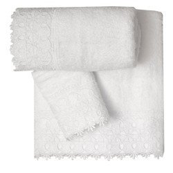Πετσέτες Σετ Bath Δαντέλα Νο4 White Cotton Viopros 3Τεμ