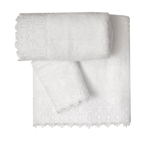 Πετσέτες Σετ Bath Δαντέλα Νο4 White Cotton Viopros 3Τεμ