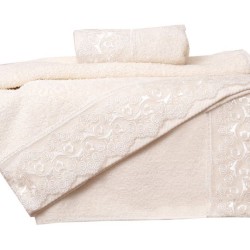 Πετσέτα Wedding Time Σχ.5 Ecru Με Δαντέλα Cotton Viopros (50x100) 1Τεμ