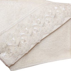 Πετσέτα Wedding Time Σχ.5 Ecru Με Δαντέλα Cotton Viopros (50x100) 1Τεμ