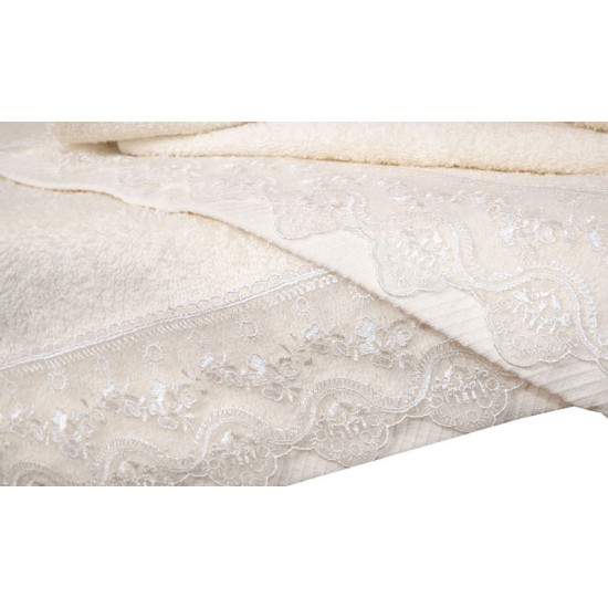 Πετσέτες Σετ Με Δαντέλα & Μπουρνούζια Νο6 Ecru Cotton Viopros 5Τεμ