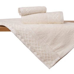 Πετσέτες Σετ Με Δαντέλα & Μπουρνούζια Νο3 Ecru Cotton Viopros 5Τεμ