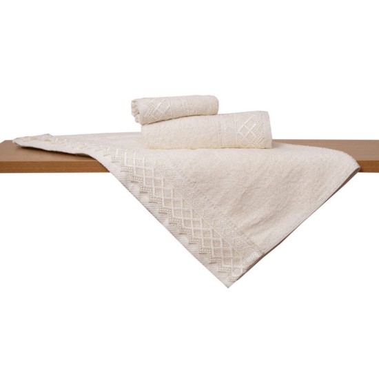 Πετσέτες Σετ Με Δαντέλα & Μπουρνούζια Νο3 Ecru Cotton Viopros 5Τεμ