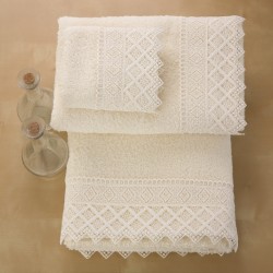 Πετσέτες Σετ Με Δαντέλα & Μπουρνούζια Νο3 Ecru Cotton Viopros 5Τεμ