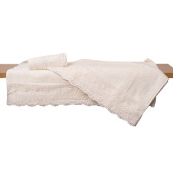 Πετσέτες Σετ Με Δαντέλα & Μπουρνούζια Νο1 Ecru Cotton Viopros 5Τεμ