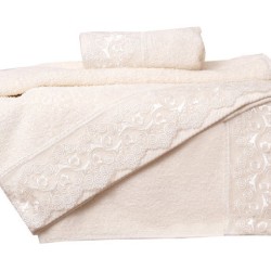 Πετσέτες Σετ Με Δαντέλα & Μπουρνούζια Νο5 Ecru Cotton Viopros 5Τεμ