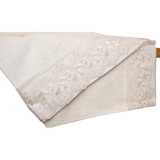 Πετσέτες Σετ Με Δαντέλα & Μπουρνούζια Νο5 Ecru Cotton Viopros 5Τεμ