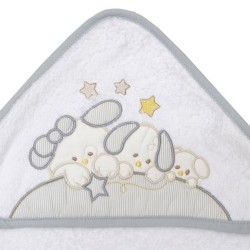Κάπα Βρεφική Με Κέντημα Baby Bath Άλφι Grey Cotton Viopros (65x65) 1Τεμ