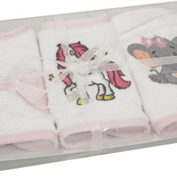 Σαλιάρες Mε Κέντημα Σετ Baby Απλικέ - Ροζ Cotton Viopros (25x25) 3Τεμ