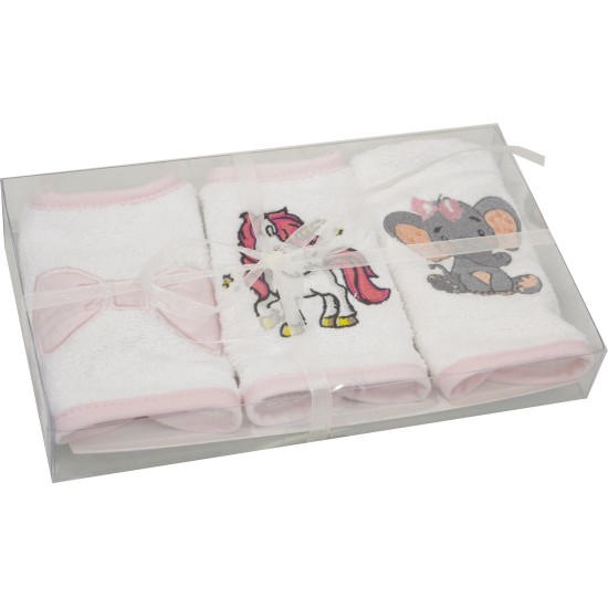 Σαλιάρες Mε Κέντημα Σετ Baby Απλικέ - Ροζ Cotton Viopros (25x25) 3Τεμ
