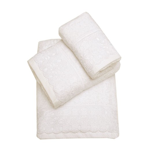 Πετσέτες Νυφικές Mε Δανδέλα Προσώπου Weeding Time Νο14 Ecru Cotton Viopros (50x100) 1Τεμ