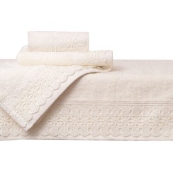 Πετσέτες Νυφικές Σετ Με Δαντέλα & Μπουρνούζια Νο14 Ecru Cotton Viopros 5Τεμ