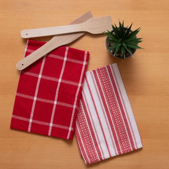 Ποτηρόπανα Σετ Kitchen Sef Red Cotton Viopros (40x60) 2Τεμ