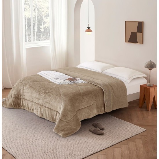 Κουβερτοπάπλωμα Με Sherpa Υπέρδιπλο Μοντάνα Beige Micromink Embossed Viopros (220x240) 1Τεμ