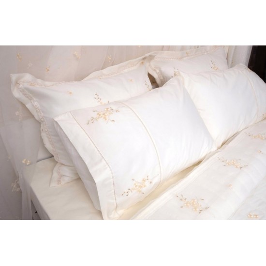 Σεντόνια Νυφικά Με Κέντημα Υπέρδιπλα Wedding Time 3330 Ecru Cotton Viopros (240x260) 4Τεμ
