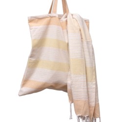 Πετσέτα Παρεό & Τσάντα Σετ Beach Towels Σεβίνα Yellow Cotton Viopros 2Τεμ