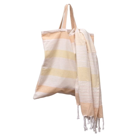 Πετσέτα Παρεό & Τσάντα Σετ Beach Towels Σεβίνα Yellow Cotton Viopros 2Τεμ