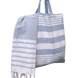 Πετσέτα Παρεό & Τσάντα Σετ Beach Towels Γκαμπριέλα Blue Cotton Viopros 2Τεμ