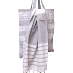 Πετσέτα Παρεό & Τσάντα Σετ Beach Towels Γκαμπριέλα Grey Cotton Viopros 2Τεμ