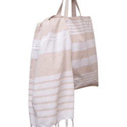 Πετσέτα Παρεό & Τσάντα Σετ Beach Towels Γκαμπριέλα Beige Cotton Viopros 2Τεμ