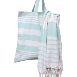 Πετσέτα Παρεό & Τσάντα Σετ Beach Towels Γκαμπριέλα Mint Cotton Viopros 2Τεμ